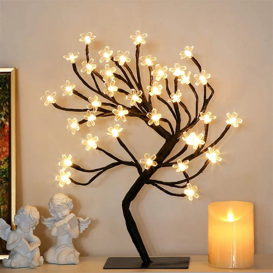 24/36/48LED Cherry Plum Blossom Tree Light Branches Table Lamp Night Light for Home Indoor Bedroom Christmas Wedding Party Decor